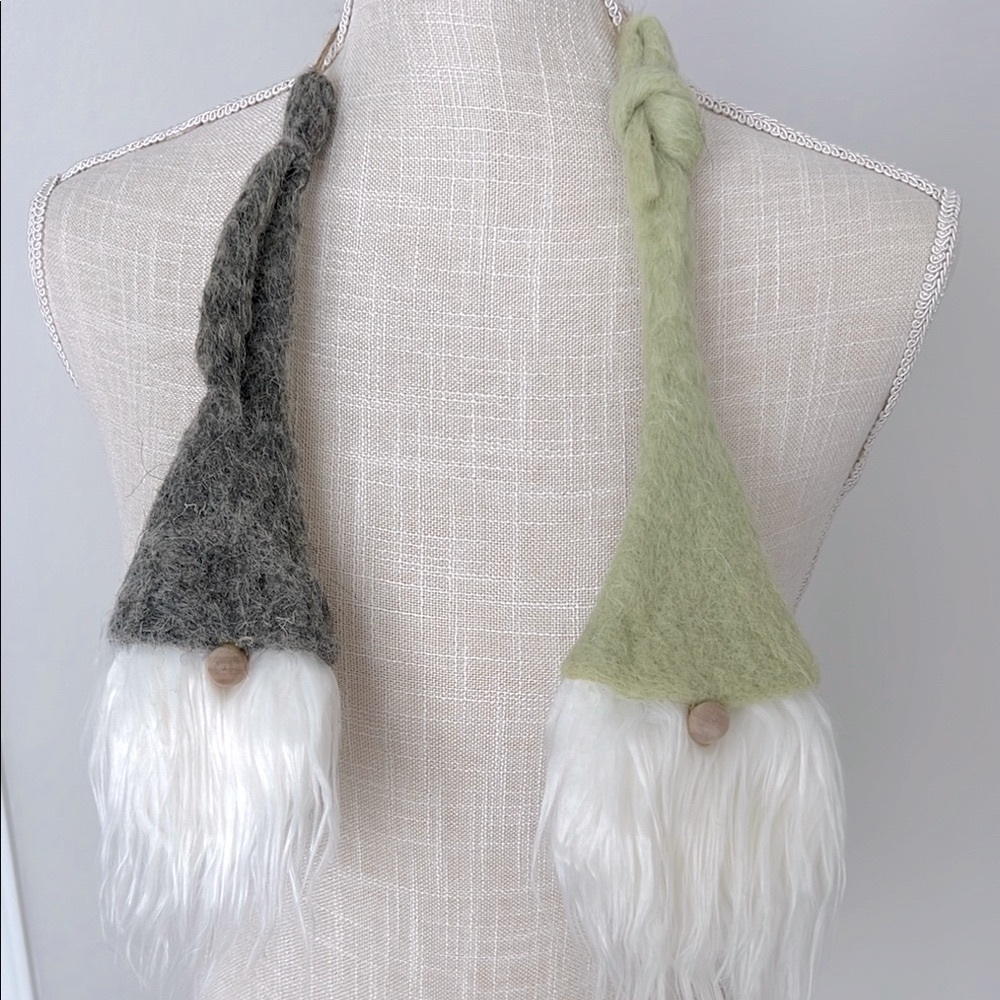 Handmade Gnome Ornaments with Green and Gray Hats